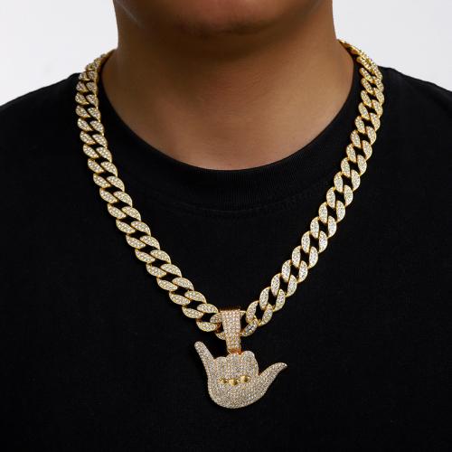 

Dazzling Men Personalized 666 Finger Diamond Pendant Trendy Hip Hop Rhinestone Cuban Necklace(Gold)