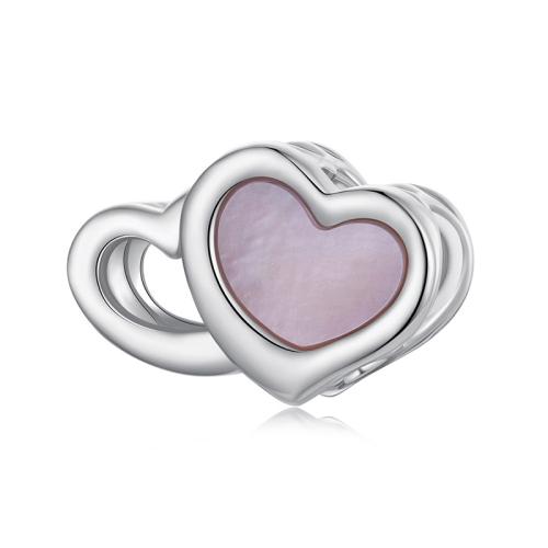 

S925 Sterling Silver Platinum-plated Pink Heart DIY Beads(BSC1082)