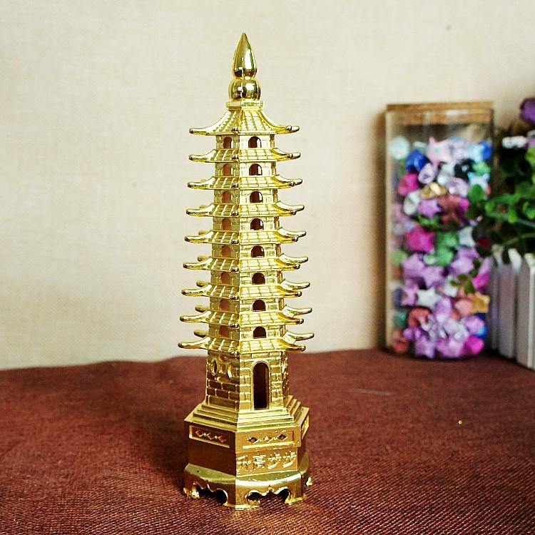 

13cm 9 Floors Electroplated Metal Crafts Wenchang Tower Model Decoration(Alloy Gold)
