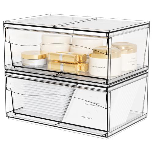 

2pcs /Pack Stackable Makeup Drawer Organizer Acrylic Cosmetic Storage Box(Transparent)