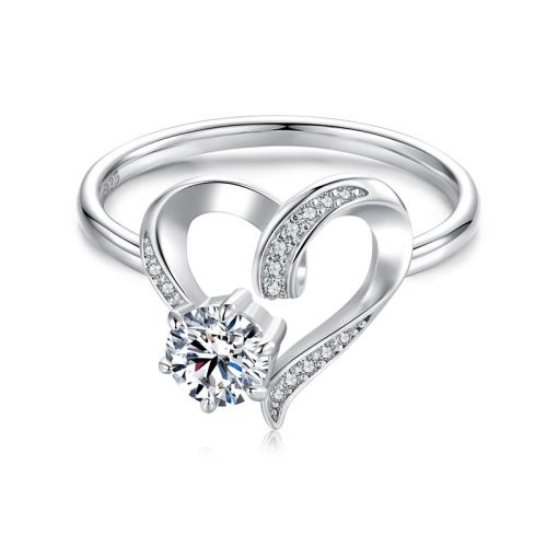 

S925 Sterling Silver Platinum-Plated Moissanite Heart-shaped Ring(6)