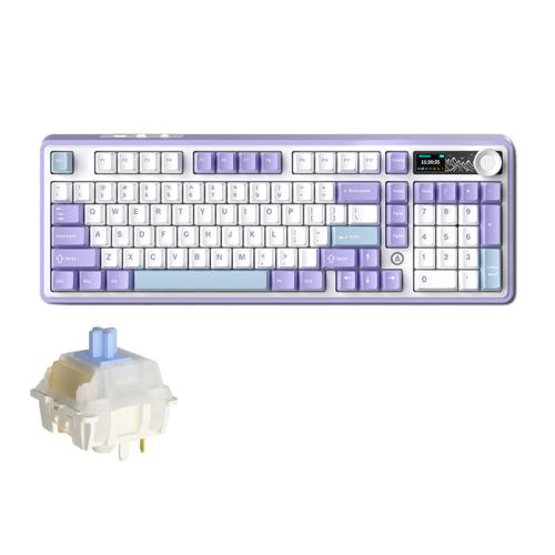 

Ajazz AK980 2.4G/BT/Wired Tri-mode Mechanical Keyboard With Screen 98 Keys RGB Wireless Gaming Keyboard, Style: Gift Axis V2 Purple