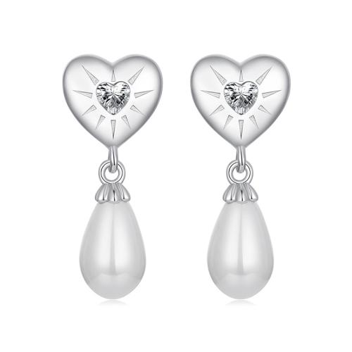 

S925 Sterling Silver Platinum-plated Heart Tassel Water Drop Pearl Earrings(BSE1141)