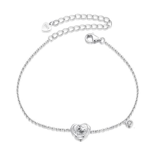 S925 Sterling Silver Heart Rose Flower Bracelet(BSB200)