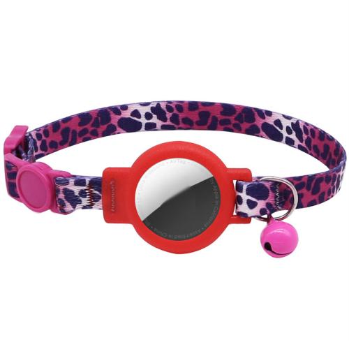 

For AirTag Tracker Silicone Case Pet Cat Collar Positioning Strap Anti Choking Cat Collar With Bell(Rose Leopard)