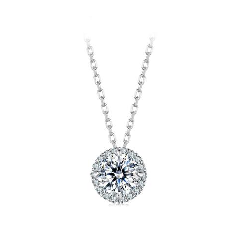 

S925 Sterling Silver Platinum-Plated Moissanite Necklace, Size: S