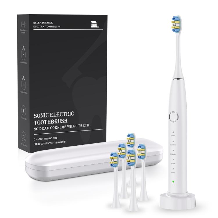 

IPX7 Waterproof Portable Rechargeable Sonic Wireless Electric Toothbrush with 6-brush Heads(White)