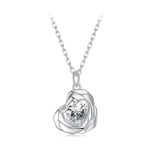 

S925 Sterling Silver Rose Heart Clavicle Necklace(BSN419)