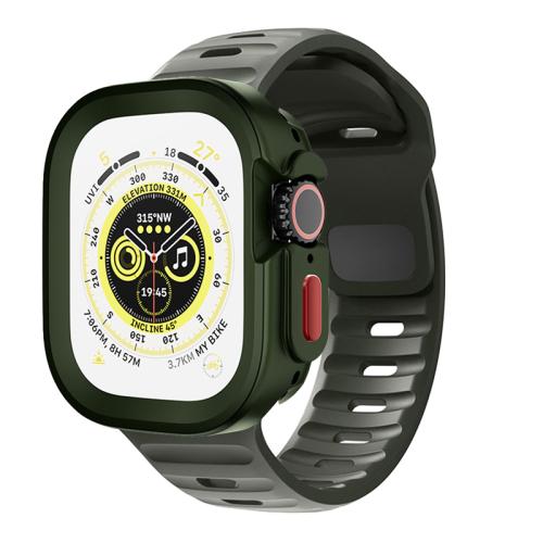 

For Apple Watch S10 42mm Sport Loop Silicone Watch Strap + TPU Protective Case Set(Dark Green)