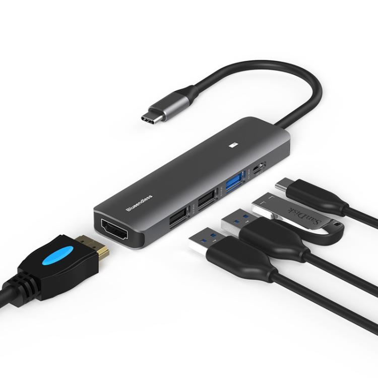 

5-in-1 HDMI + PD + USB3.0 + USB2.0 x 2 Blueendless Multifunctional Type-C Docking Station