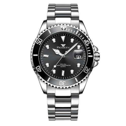 

FNGEEN S925 Men Luminous Quartz Watch Sporty Steel Calendar Watch(White Steel-Black-Surface)