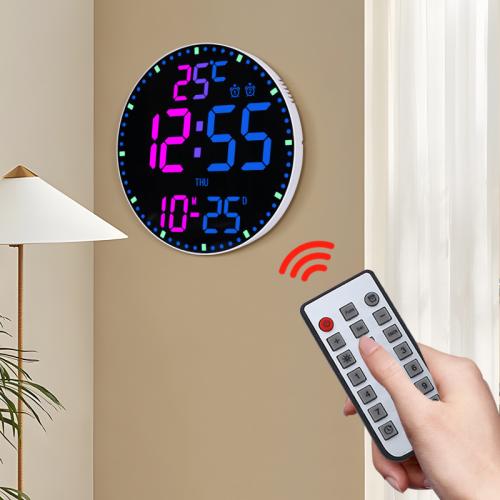 

11.6-Inch RGB Wall Clock With Remote Control Multi-Functional Alarm Clock White+Black