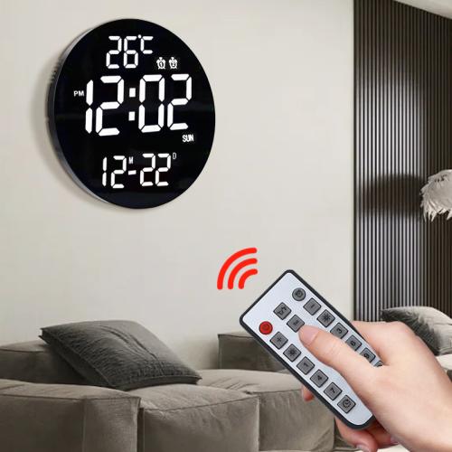 

11.6-Inch White Light Wall Clock With Remote Control Multi-Functional Alarm Clock Black+Black