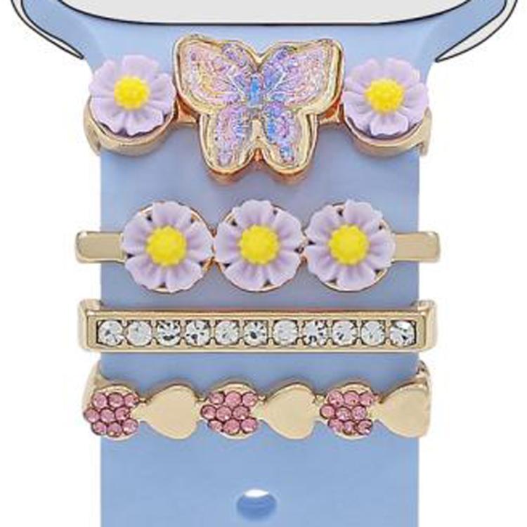 

4pcs / Set Smart Watch Universal Butterfly Flower Band Decorative Ring Metal Accessories, Style: 1