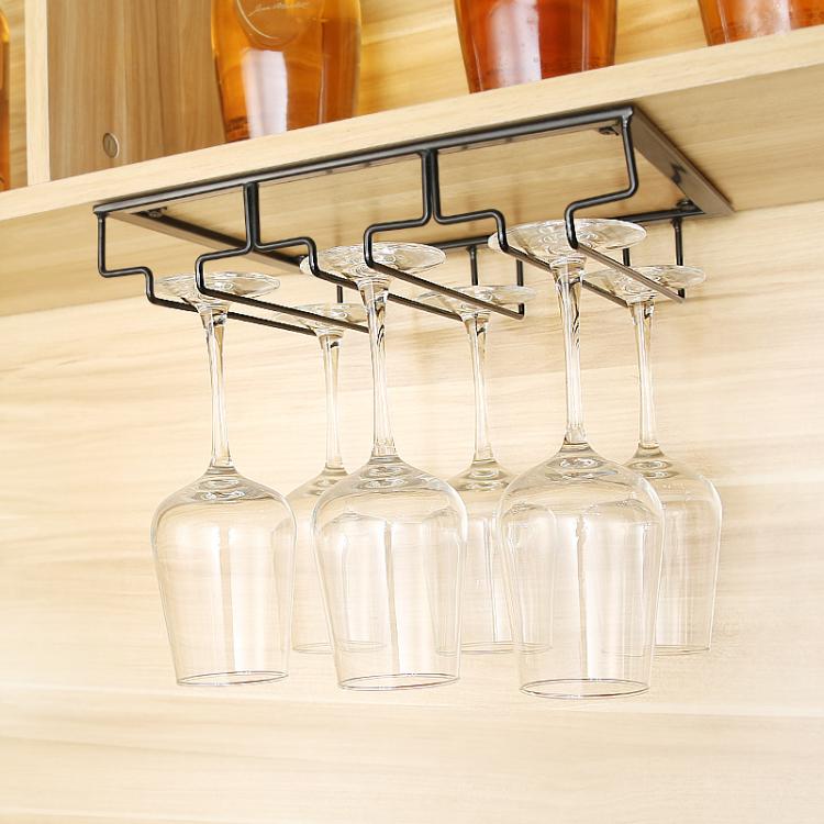 

Upside Down Hanging Wine Cup Holder Cabinet Goblet Bracket Hanging Wine Glass Holder, Size: 3 Slots(Black)