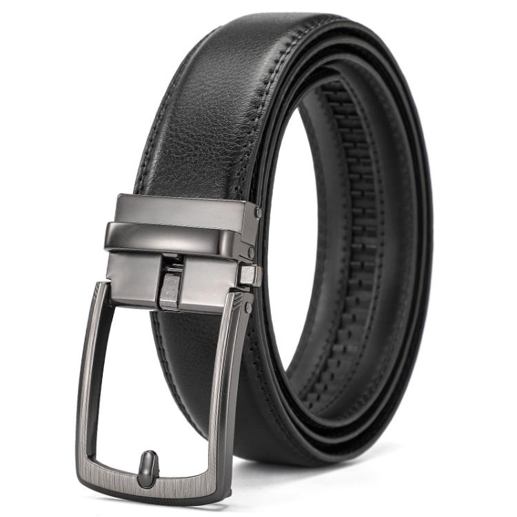 

Dandali Men Leather Automatic Buckle Belt Side Press Section Fake Pin Buckle Belt, Length: 110cm(Black)