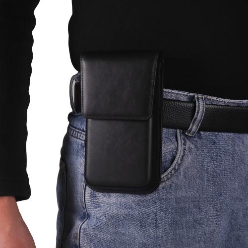 

6.7-6.9 Inch Vertical Leather Waist Phone Pouch With Oversized Flap & Belt Loop Design Smartphone Holder(Black)