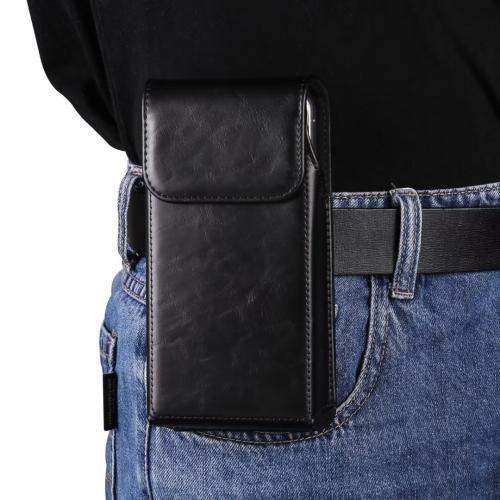 

7.2 Inch Vertical Magnetic Closure Phone Belt Clip Pouch PU Distressed Leather Waist Bag(Black)