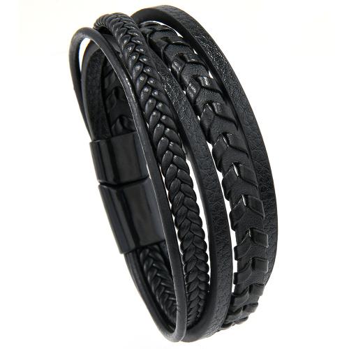 

Stylish Minimalist Handmade Braided Leather Bracelet for Men with Magnetic Clasp Closure(Black)