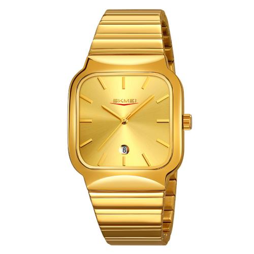 

SKMEI 9361 Steel Strap Textured Dial Watch Business Casual Square Quartz Watch, Style: Gold Case Gold Dial
