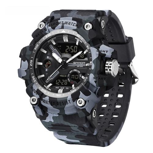 SANDA 3355 Camouflage Multifunction Watch Alarm Clock Waterproof Electronic Watch, Color: Black