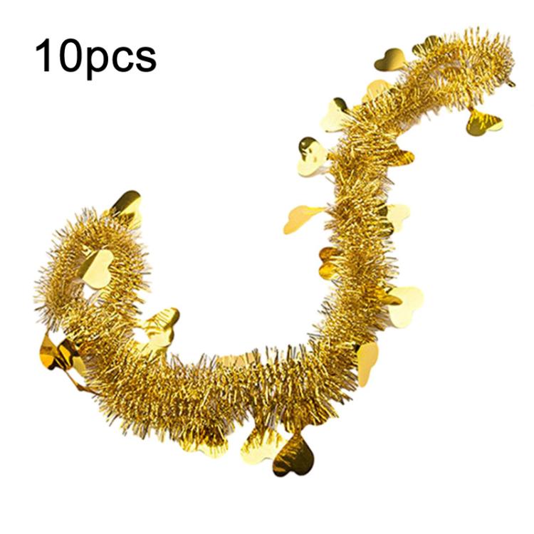 

10pcs 1.8m Heart-shaped Ribbon Party Supplies Birthday Christmas Wedding Room Decoration Strips Garlands(Gold)