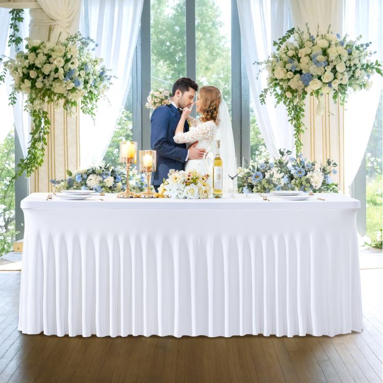 

4FT-122x60x76cm Table Cover Stretch Table Skirt Hotel Conference Party Exhibition Desk Decoration Spandex Tablecloth(White)