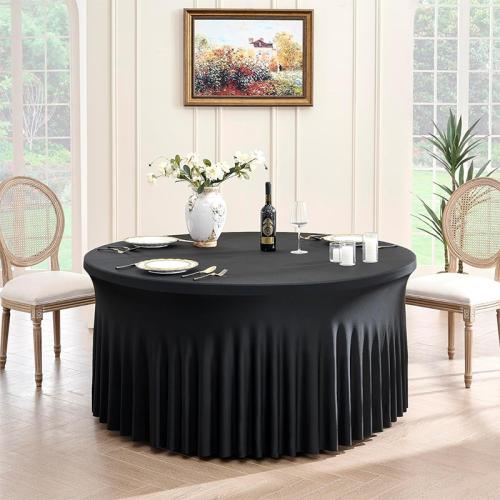 

4FT Polyester Elastic Tablecloth Cover Wedding Banquet Party Decoration Round Table Skirt Office Tablecloth(Black)