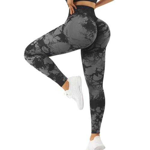 

High-Waisted Tie-Dye Yoga Pants Butt-Lifting Quick-Dry Compression Leggings for Women, Size: S(Gray)