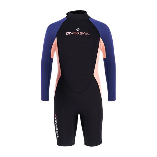 DIVE & SAIL 2.5MM Kids Long Sleeve One-Piece Warm Wetsuit Youth Snorkeling Surf Shorts, Size: 8(Black)