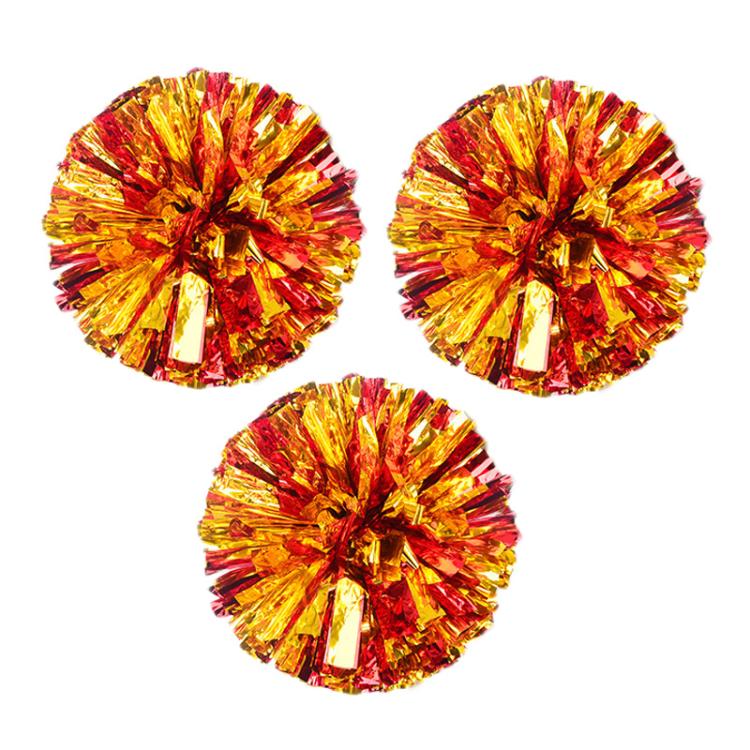 

3pcs Cheerleading Pompoms Cheerleader Hand Shake Flower Ball Dance Performance Pompoms, Style: Encrypted Ring Red With Gold