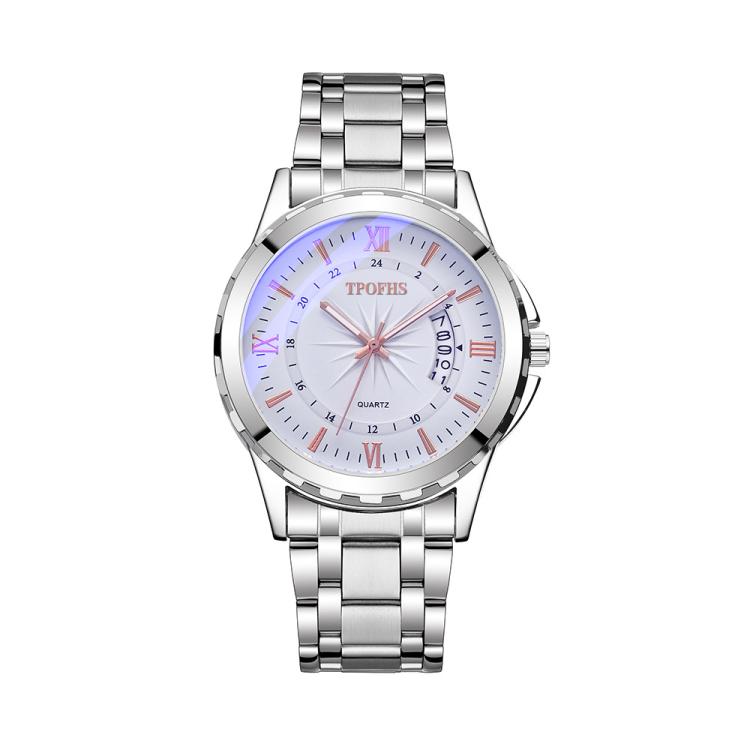 

TPOFHS Men Blue Steel Strap Calendar Watch(White Gold)