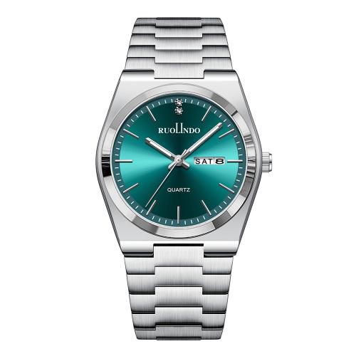 

RUOLINDO GD303 Steel Strap Calendar Men Quartz Watch, Color: Silver Green