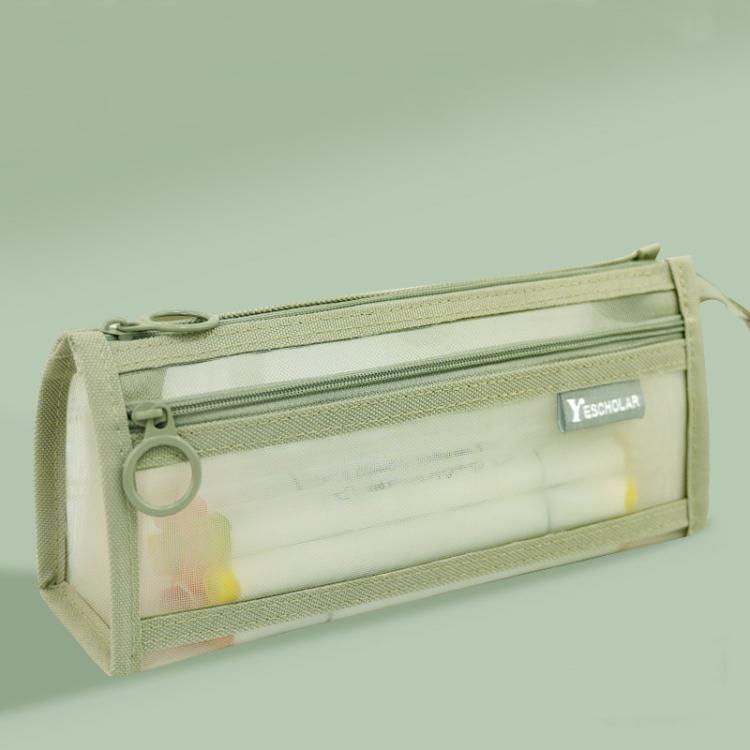 

Large Capacity Double-Layer Mesh Pencil Case Triangular Base Design Exam Accessory Pouch(Green)
