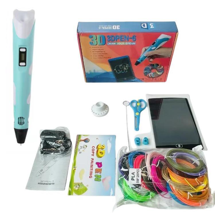 

Hand-held 3D Printing Pen Kit with 20 Colors PLA Filament, Drawing Pad, Base, Scissors, Finger Guards, Art Book & Accessories US Plug(Blue)