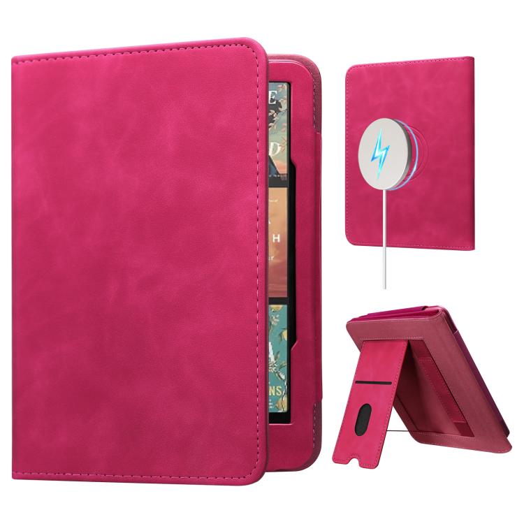 

For Kindle Paperwhite 12th Gen 2024/ 11th Gen 2021 Leather Case Supports Magnetic Wireless Charging, Foldable Stand, Auto Sleep/Wake(Rose Red)