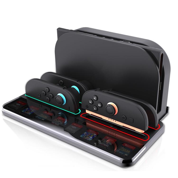 

For Nintendo Switch 2 Controller Charging Dock Ultra-thin Stand With 8 Game Card Storage(Black)