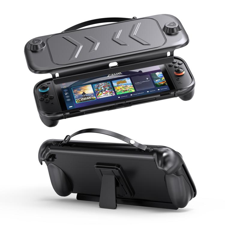 

For Nintendo Switch 2 Full-Body Protective Case TPU Base + ABS Cover with Built-in Stand & Carrying Handle(Black)