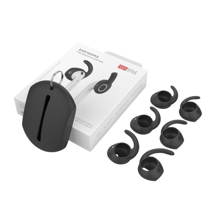 

For AirPods 1 / 2 AhaStyle PT60 3pairs S+M+L Earphone Silicone Earmuffs Loss Prevention Earbud Caps(Black)