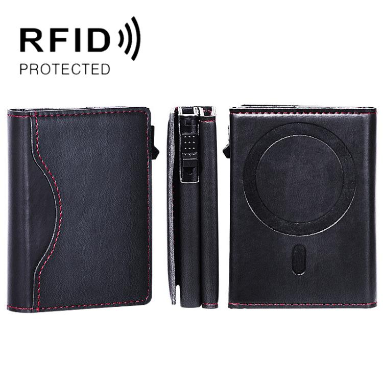 

One-Click Pop-Up RFID Blocking Card Holder Magnetic Phone Wallet for MagSafe iPhones(Black)