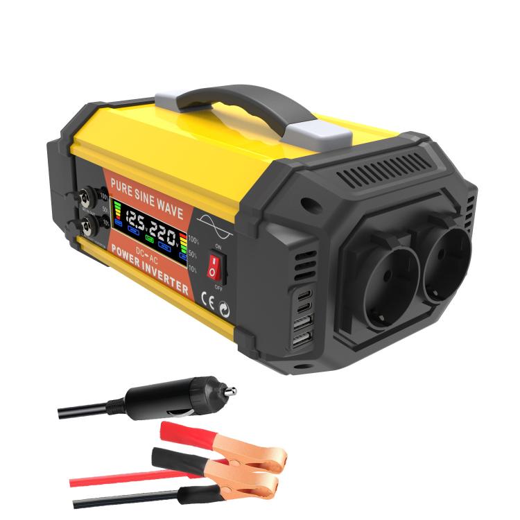 

Gurxun Pure Sine Wave Inverter With Dual AC Outlets 2 USB + 2 Type-C Ports Car Power Converter, Spec: PQ500W EU Plug