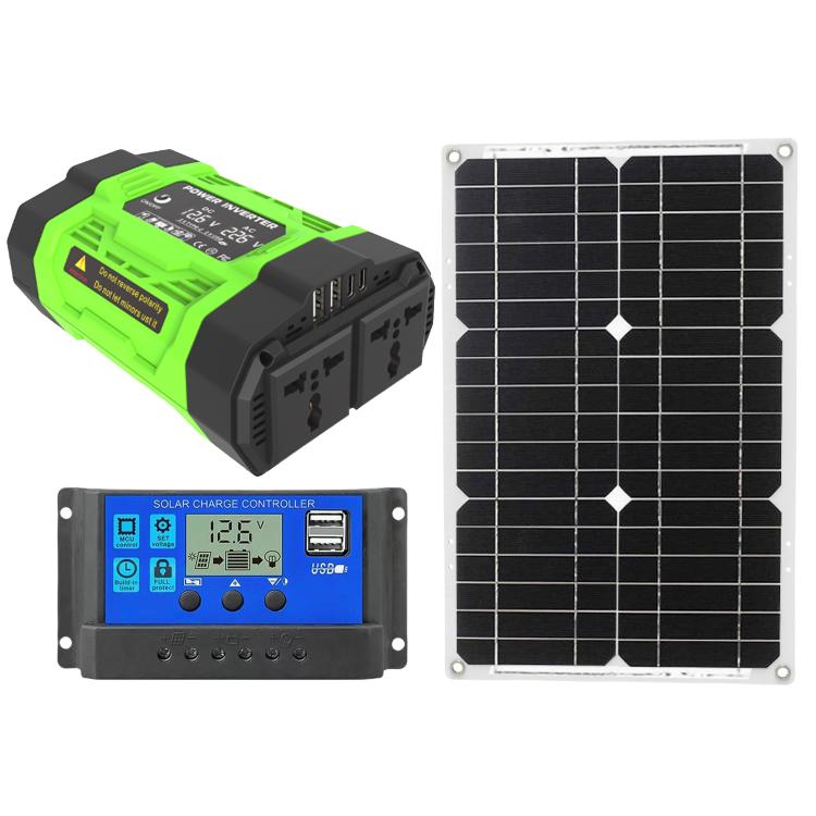 

Gurxun Modified Wave Inverter With 18W Solar Panel + 30A Controller Dual Socket + 2 USB + 2 Type-C Ports, Spec: 300W Universal Socket 12V To 220V