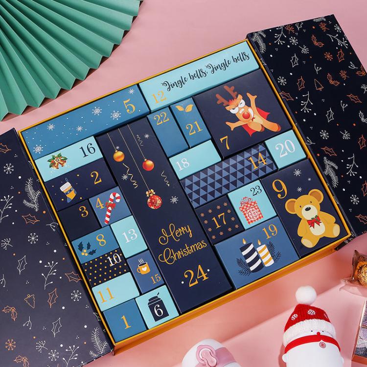 

Christmas Advent Calendar Blind Box 24 Empty DIY Gift Boxes Countdown Surprise For Kids & Adults(Blue)