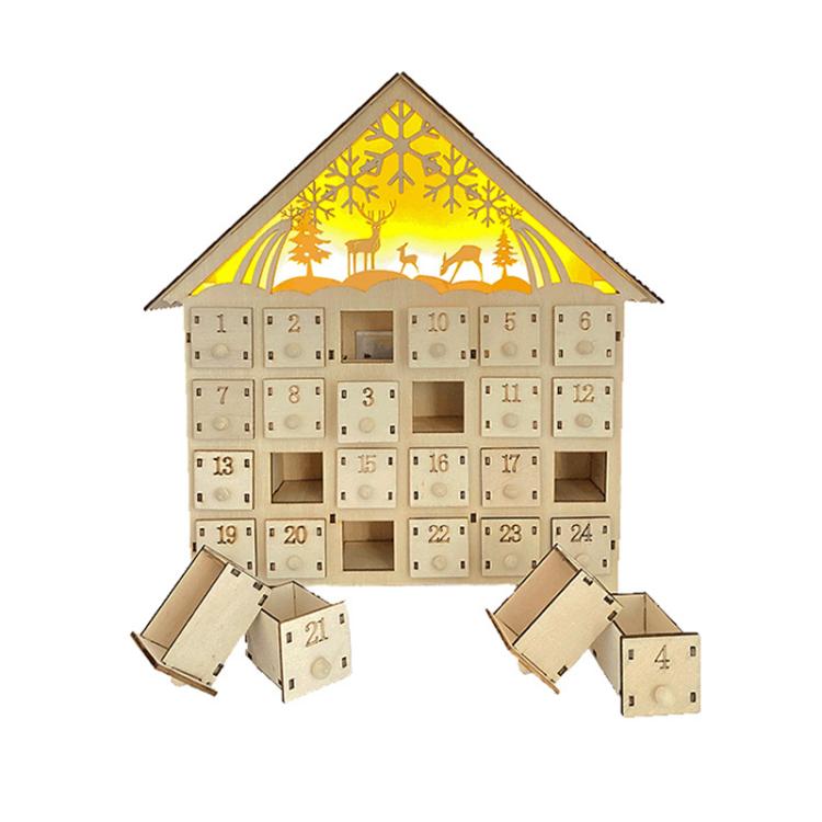 

Wooden Christmas Decoration LED Lights 24-Day Countdown Calendar Ornament Gift Box(Deer)