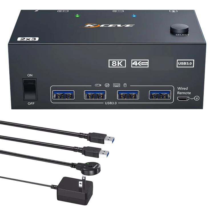 

KCEVE KC-KVM204DH 2 In 4 Out 8K 60Hz KVM Switch For 2 Computer 4 Monitors US Plug