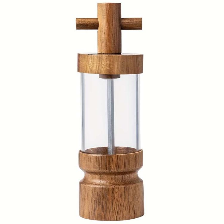 

7 inch Manual Black Pepper Wood Grinder Transparent Acrylic Pepper Seasoning Bottle, Spec: Single With Box