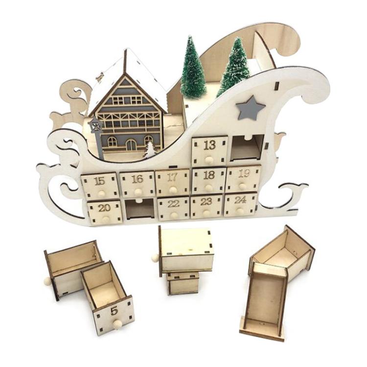 

24-Day Countdown Sledge Christmas Calendar Decoration Gift Box(Log Color)