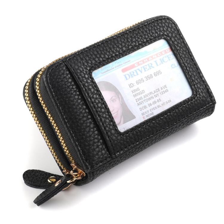 

Women Minimalist Accordion Wallet Coin Purse Card Organizer With Double Zipper ID Window(Black)
