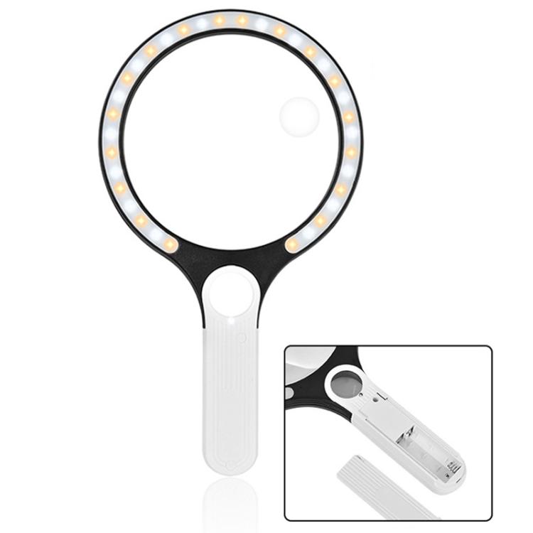 

5/10/20X 13.5cm 3 Colors LED Handheld Magnifying Glass Adjustable Brightness For Reading, Spec: Battery