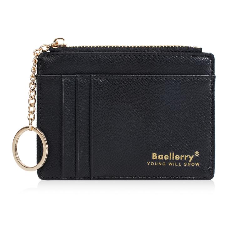 Baellerry K9117 Women Multi Card Slot Card Holder Thin Style With Keychain Coin Purse(Black)